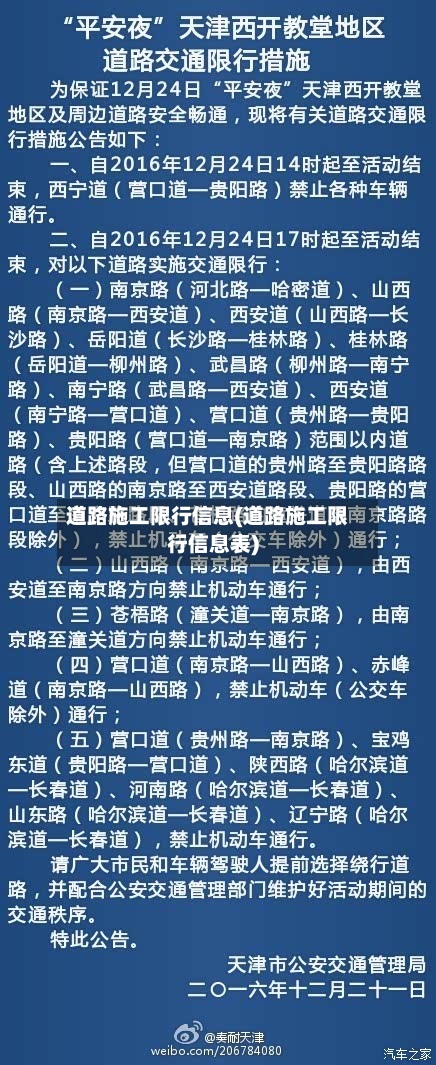道路施工限行信息(道路施工限行信息表)
